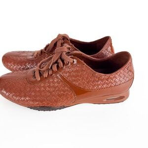 Cole Haan Nike Air Brown Woven Leather Patent Trim Sneakers  9 AA